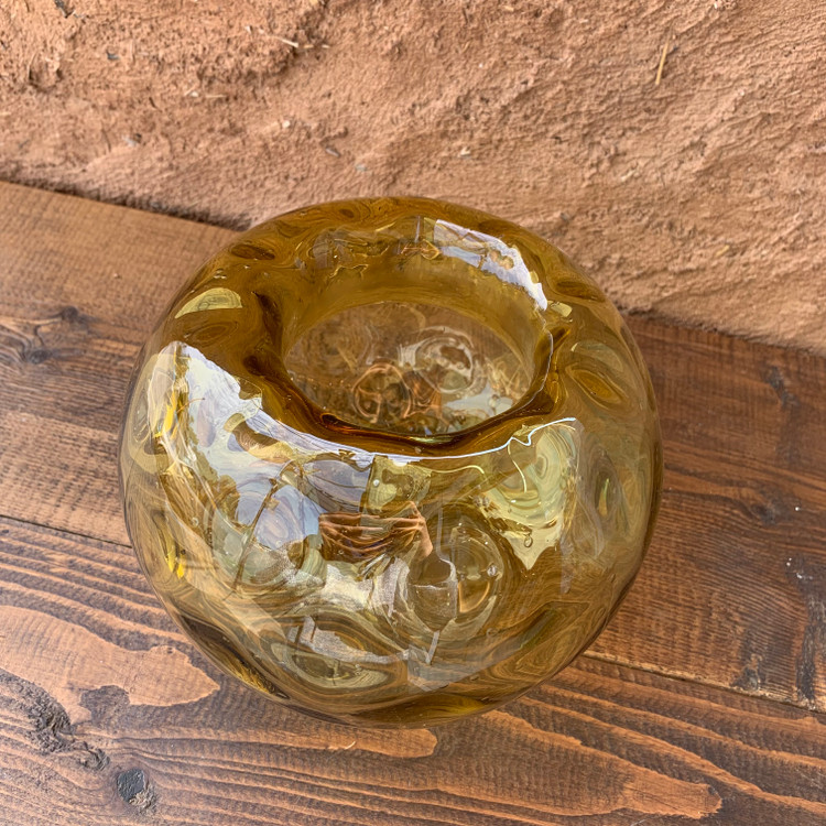 گلدان شیشه ای رنگ عسلی طرح ۱